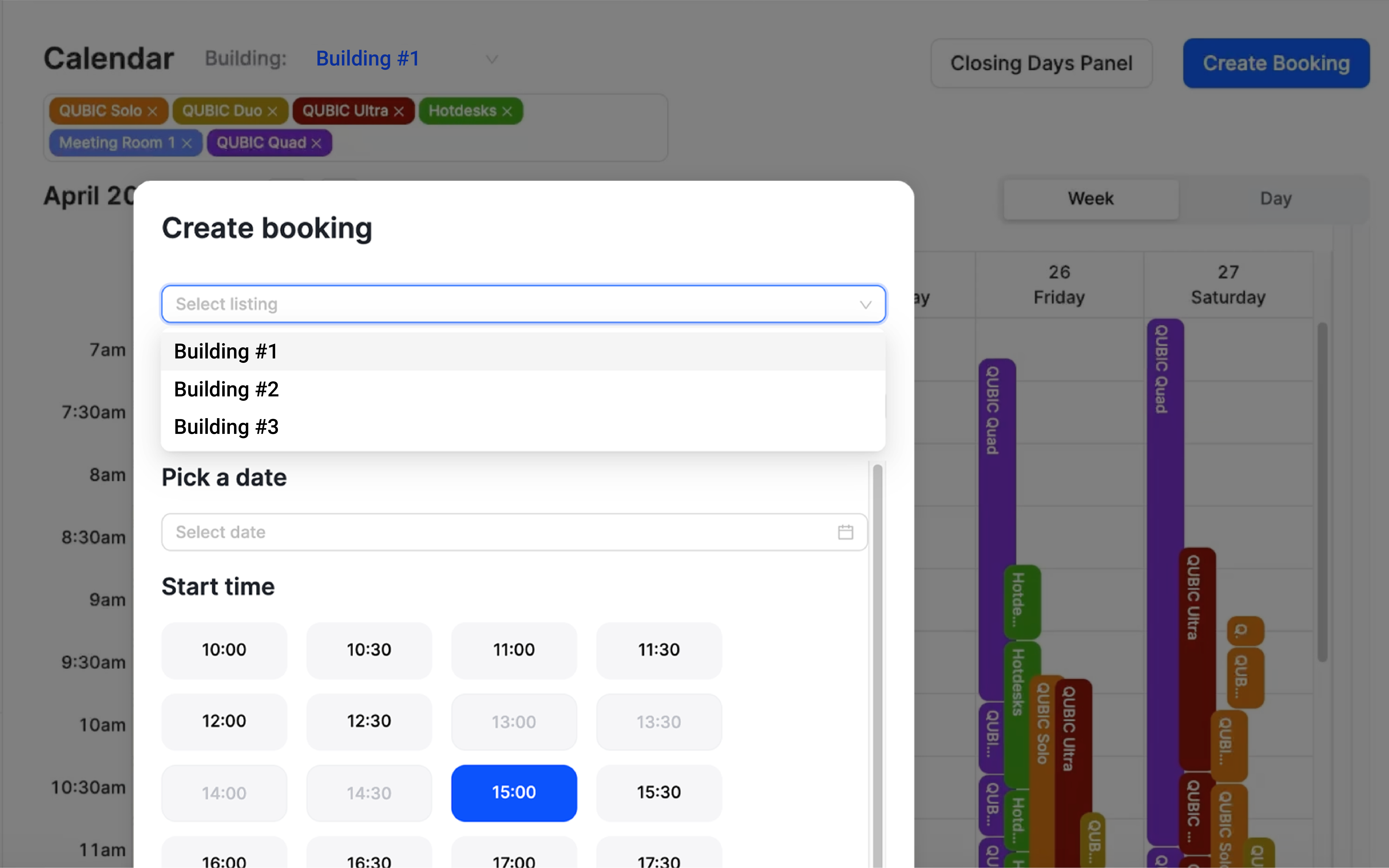 Admin View of Desk / Meeting Room / Smart Work Pod Booking Software for Workspace Reservations