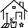 icon representing a house with a bucket and a broom outside