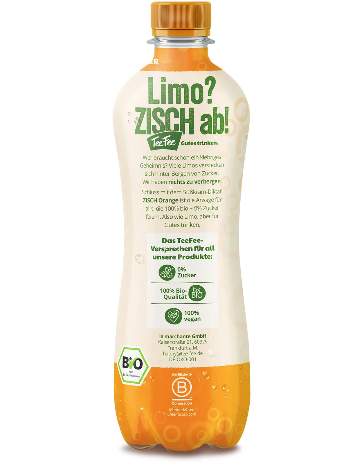 ZISCH Orange die erste Bio-Limo in der 500ml rePET Flasche Rückseite