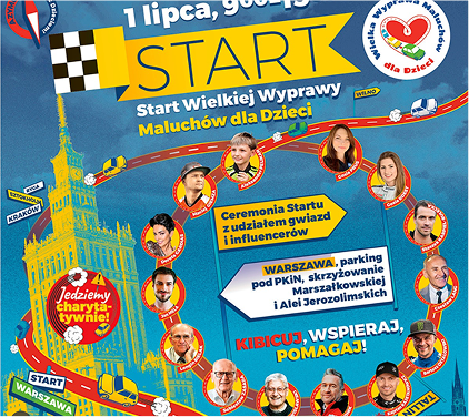 ilustracja przedstawiająca start Wielkiej Wyprawy Maluchów