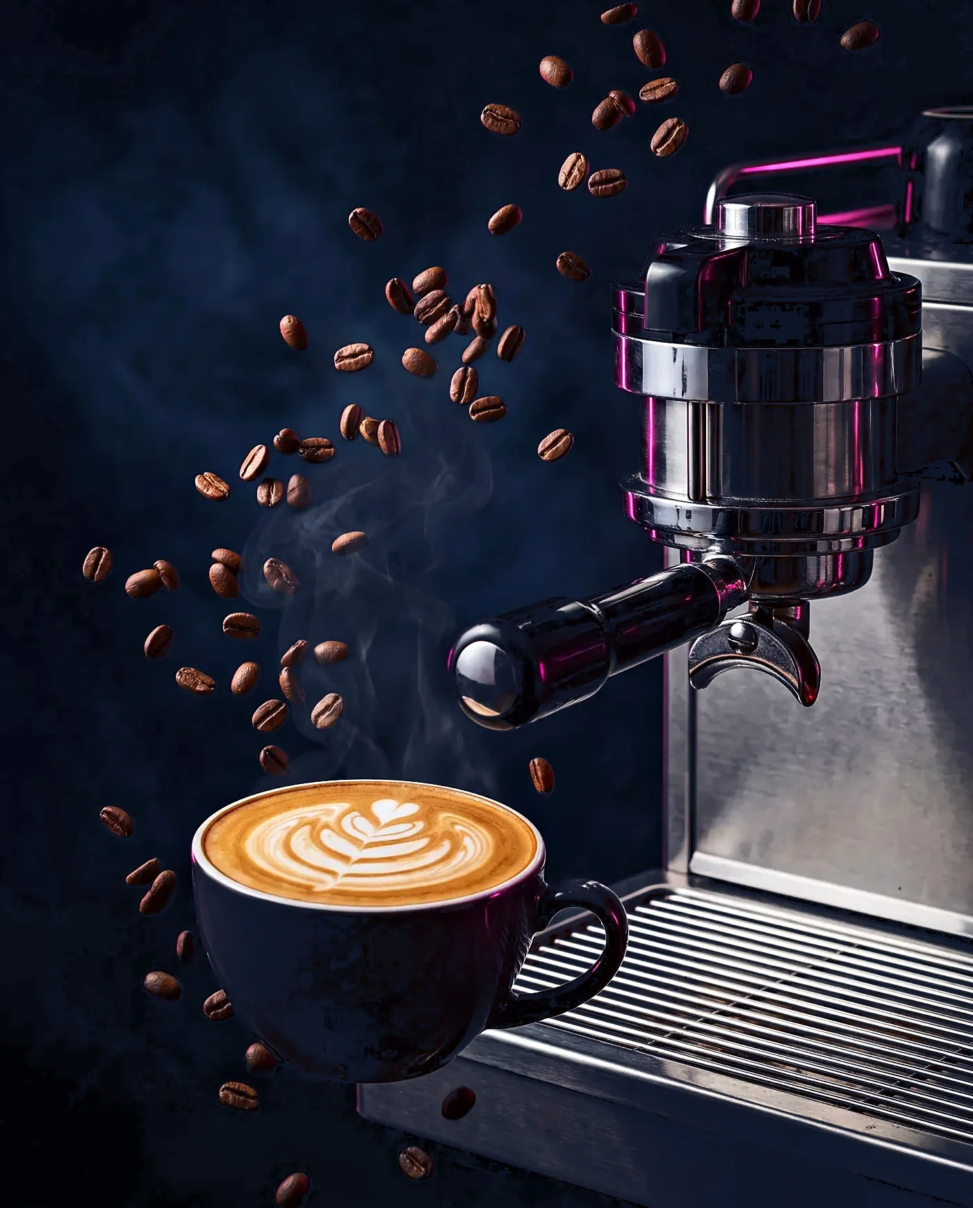 Barista-Kaffee an der Siebträgermaschine, cinematisch dunkel