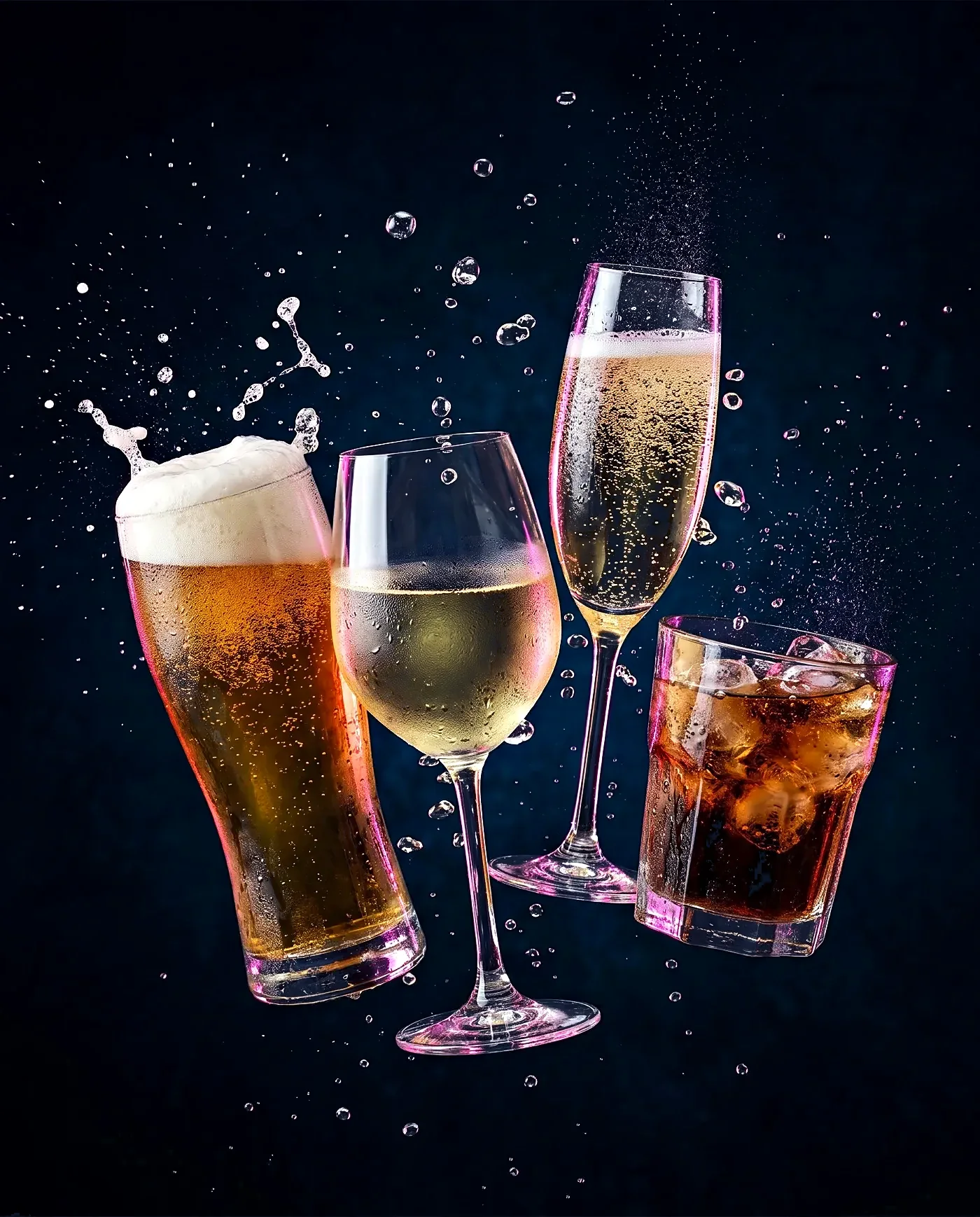 Softs, Bier, Wein und Sekt für Events, cinematisch dunkel