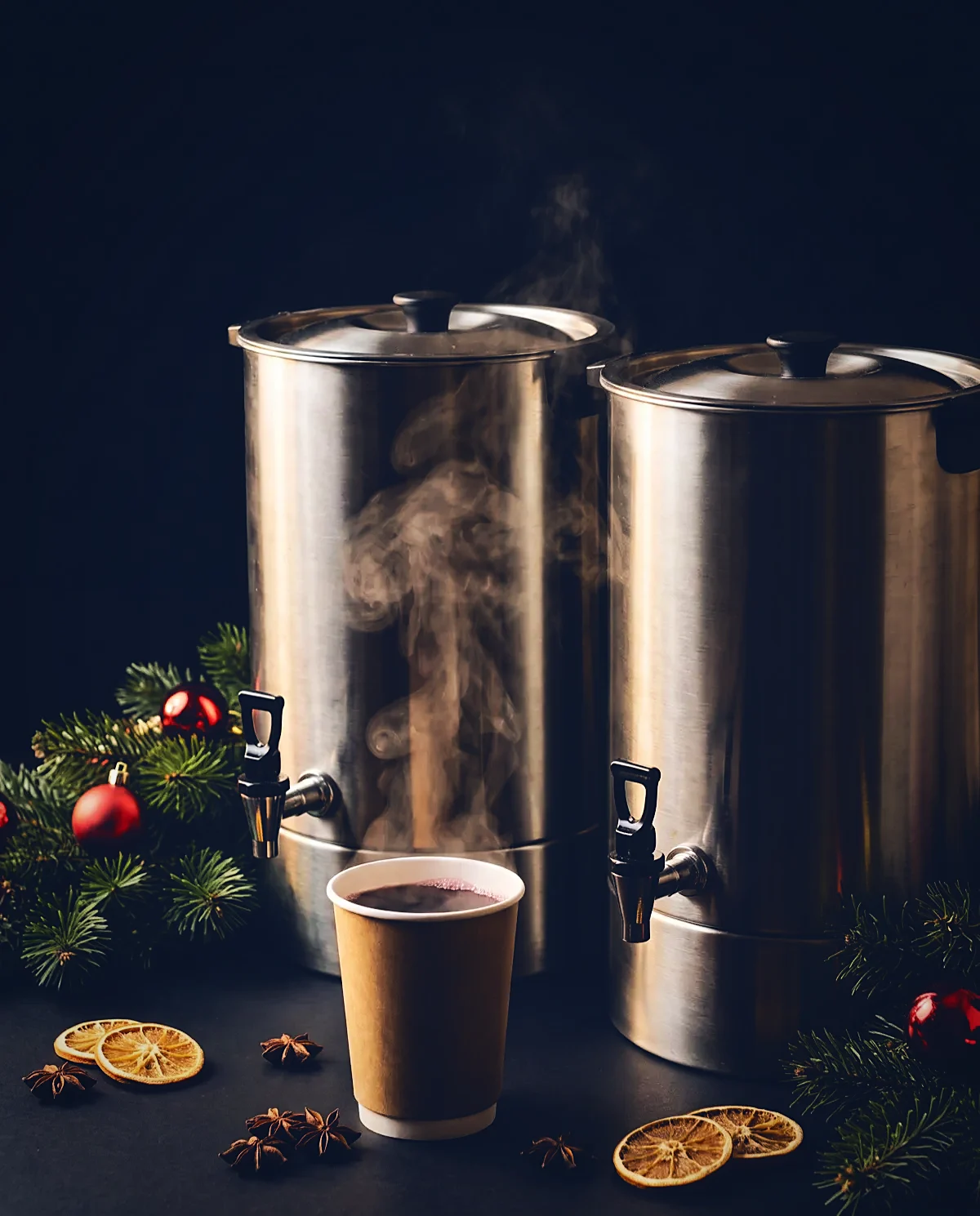 Glühwein und Punsch, dampfend im Becher