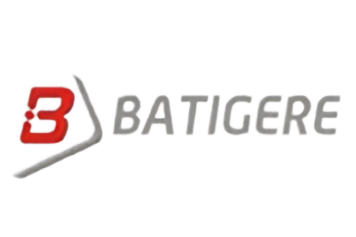 Logo BATIGERE con una B rossa stilizzata e una linea grigia diagonale.