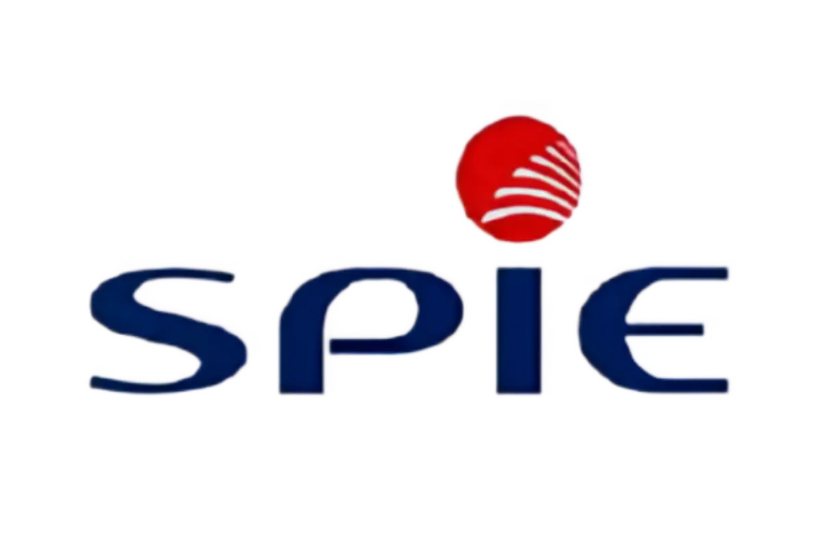 Logo SPIE con testo blu scuro e un cerchio rosso sopra la lettera I.
