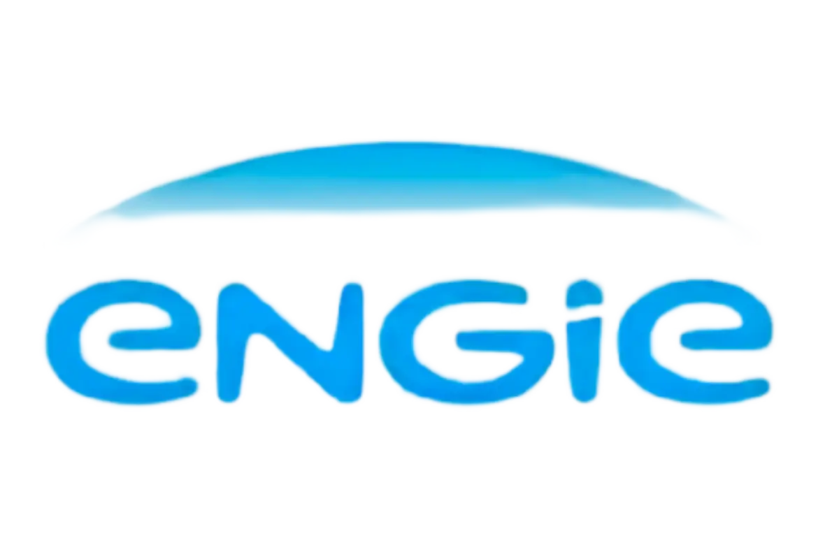 Logo di Engie con scritta blu e semicerchio azzurro sopra.