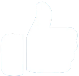 Icona di pollice in su bianco con sfondo trasparente.