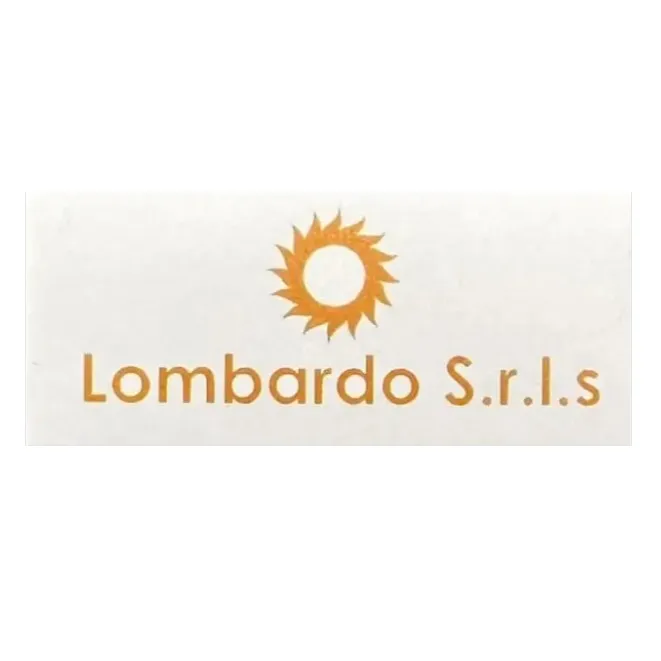 Logo arancione con simbolo sole stilizzato sopra il testo 'Lombardo S.r.l.s'.