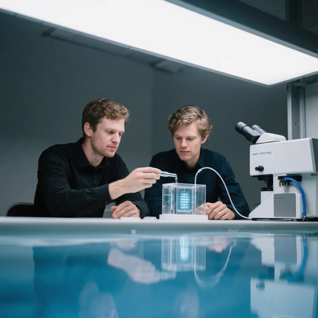 Technicians working on a salt electrolysis system