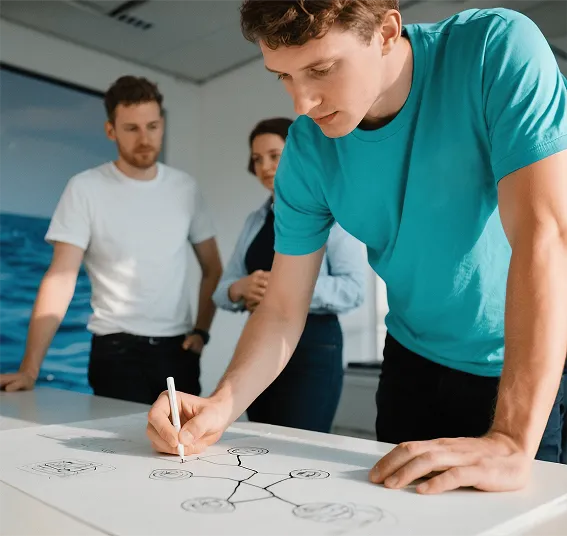 Employee drawing his workdevelopment plan