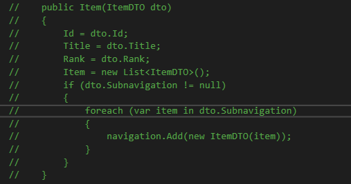 Auskommentierter Konstruktor zur Initialisierung und Verarbeitung von Subnavigation-Einträgen.