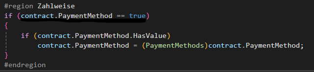C#-Code prüft und setzt PaymentMethod innerhalb einer Region.