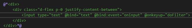 Blazor-Komponente mit Textinput, Datenbindung und Filterlogik.