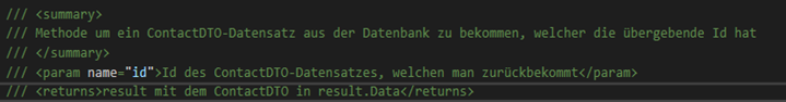 Dokumentation einer Methode zum Abrufen eines ContactDTO anhand der ID.