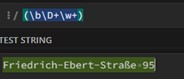 „Friedrich-Ebert-Straße 95“ korrekt von Regex erkannt.
