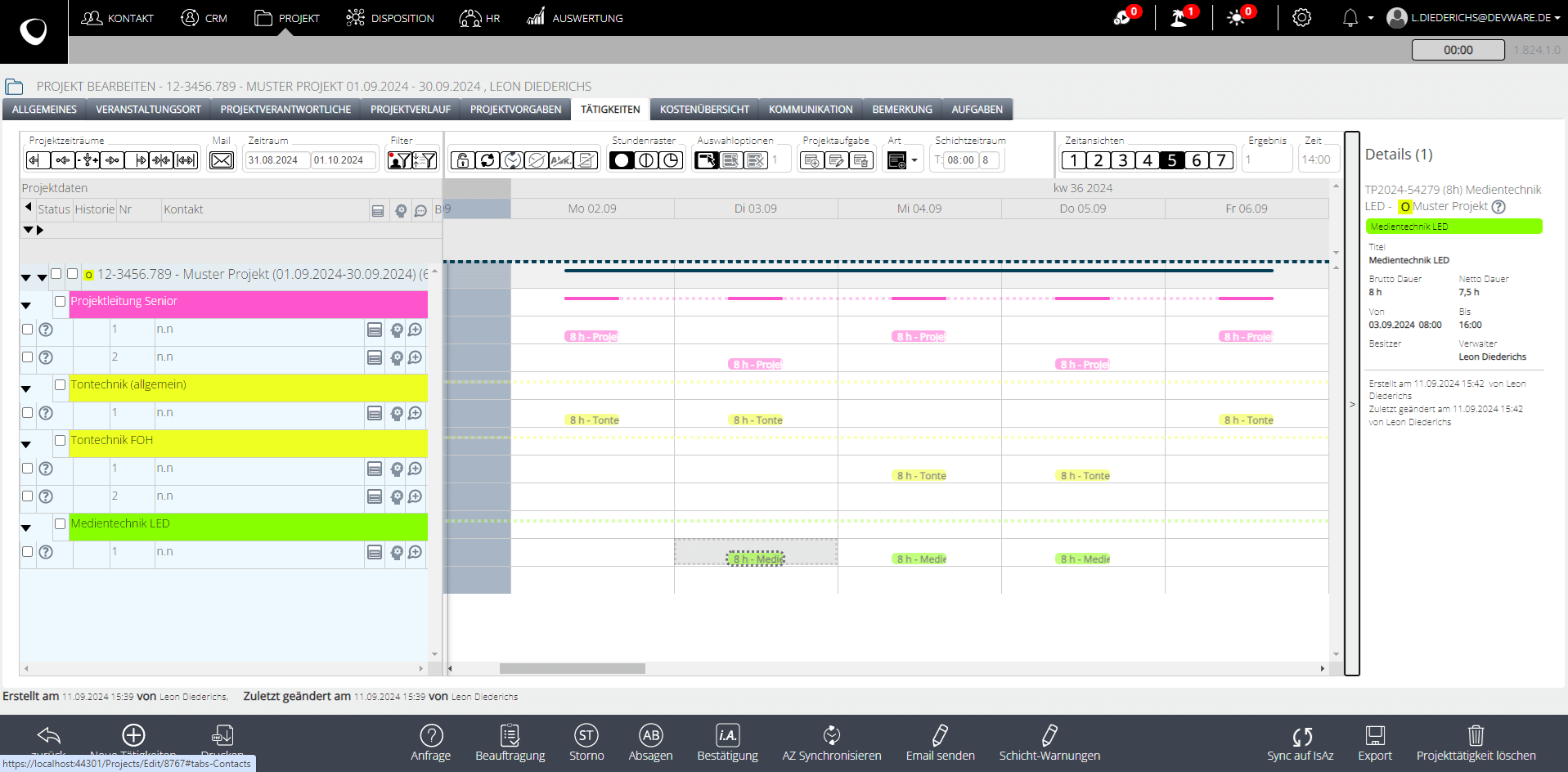 Ambion App – Tätigkeitenübersicht