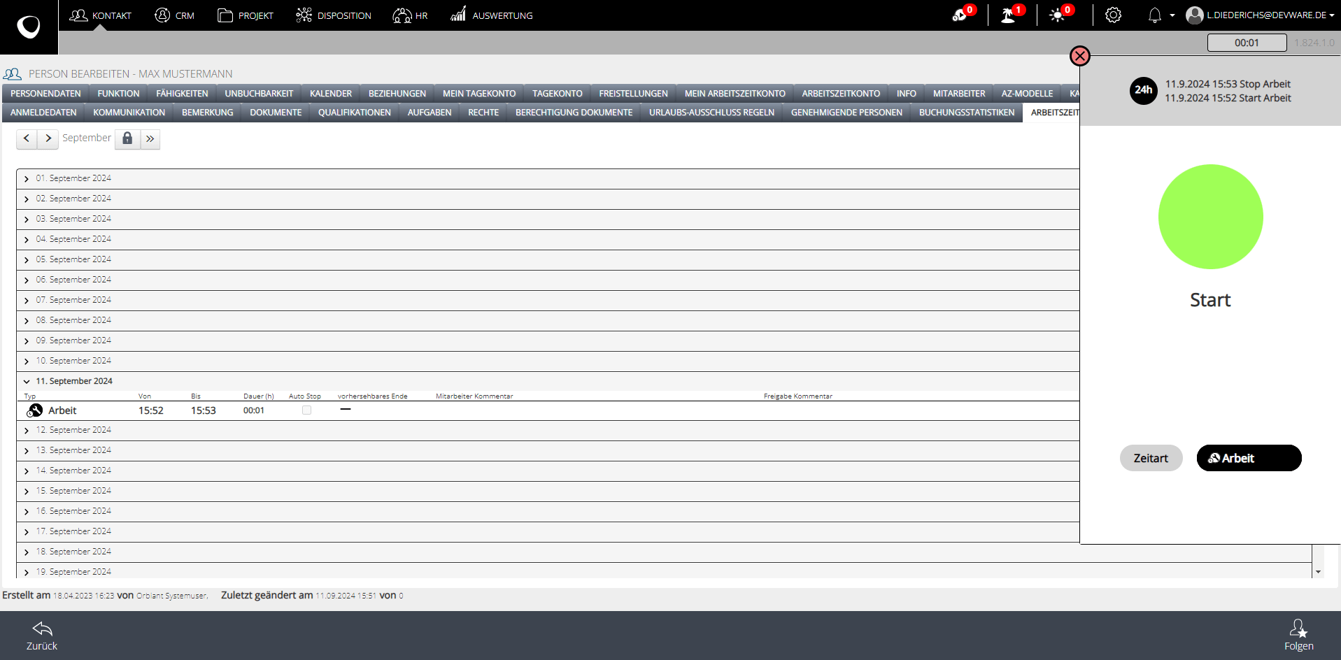Ambion Zeiterfassung – Startseite