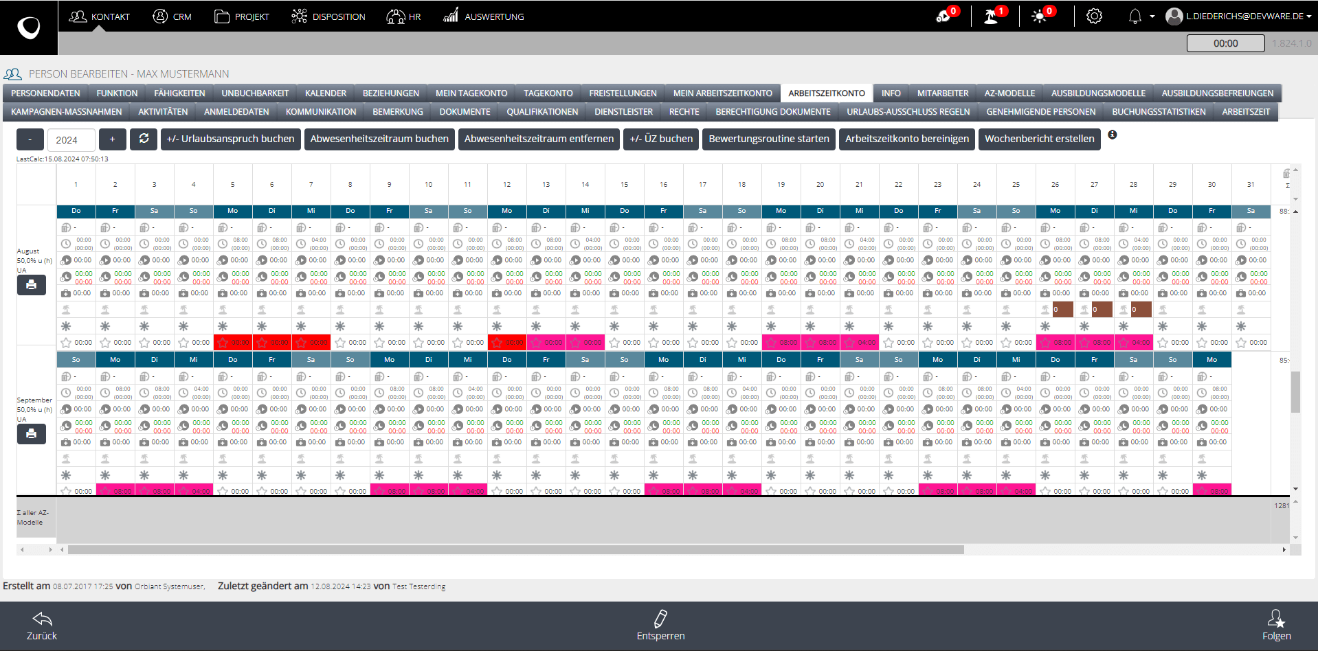 Ambion Arbeitszeitkonto Übersicht