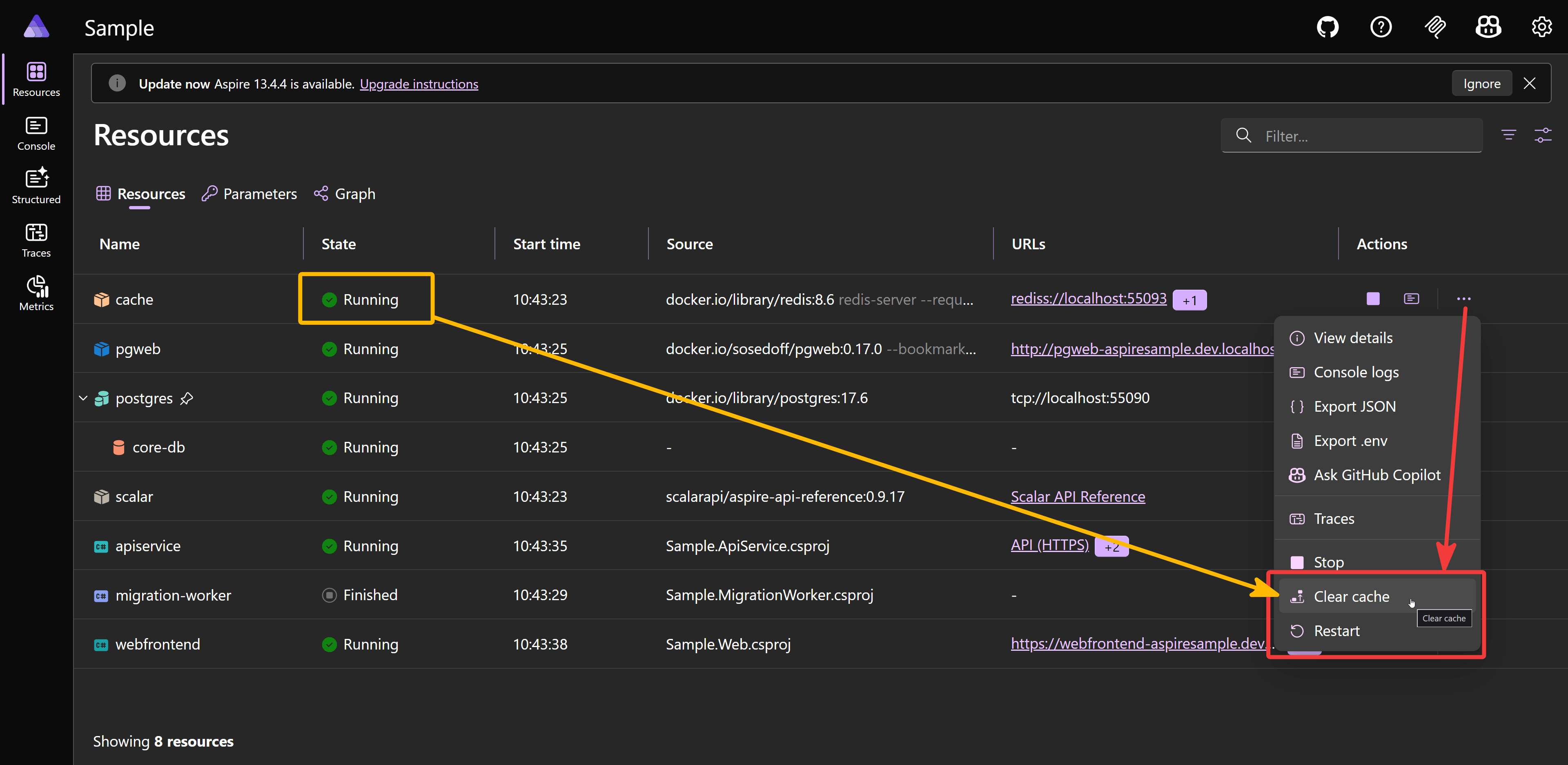 WithClearCommand wird verfügbar, sobald Redis läuft