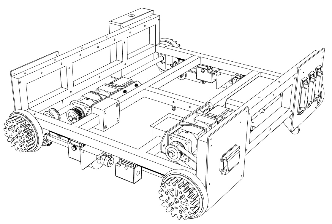 Module de déplacement sur le sol et le long de rails verticaux, mélange de mécanique et électronique pour un object optimisé et fonctionnel dans une industrie stricte