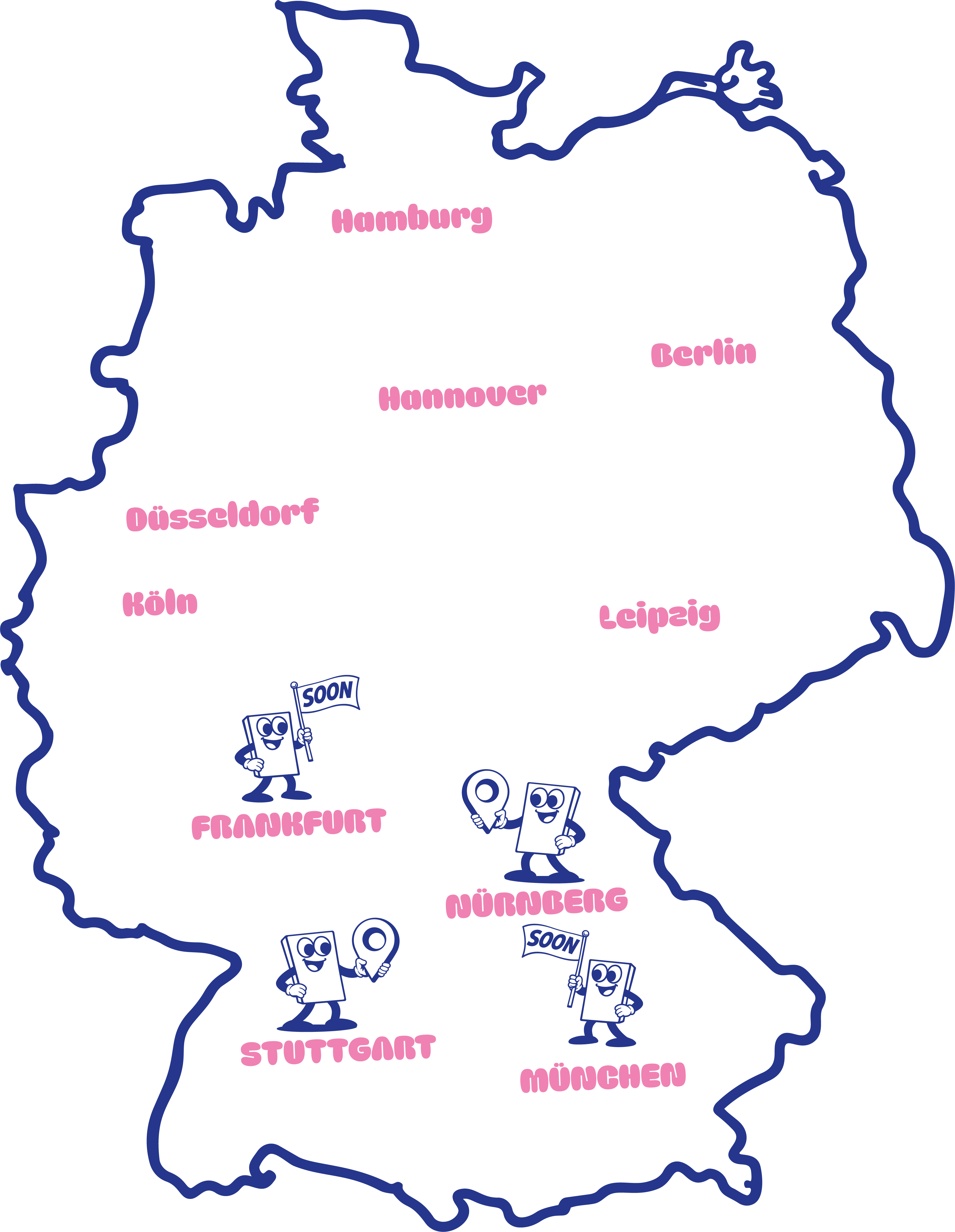 Karte der EXPRESS Messestand Standorte – Stuttgart, Nürnberg, Frankfurt und München