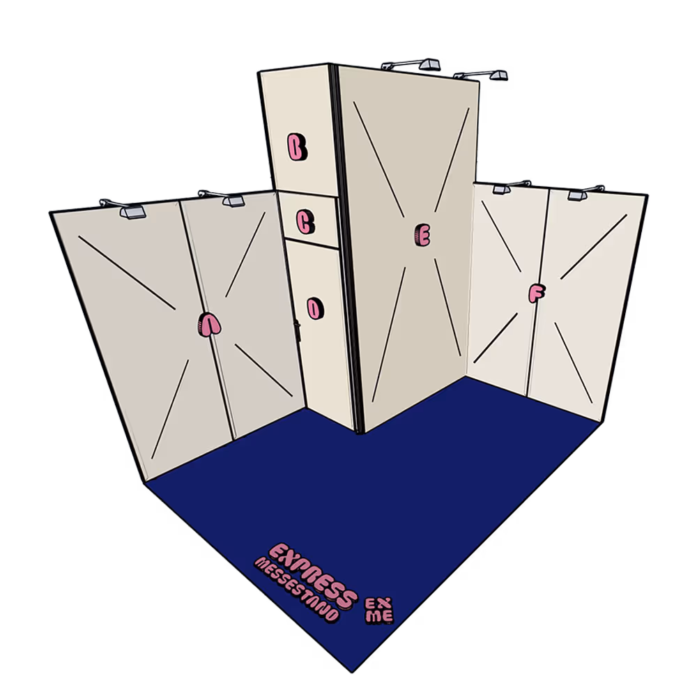 EXPRESS Messestand Eckstand – Messestand mit zwei offenen Seiten mieten