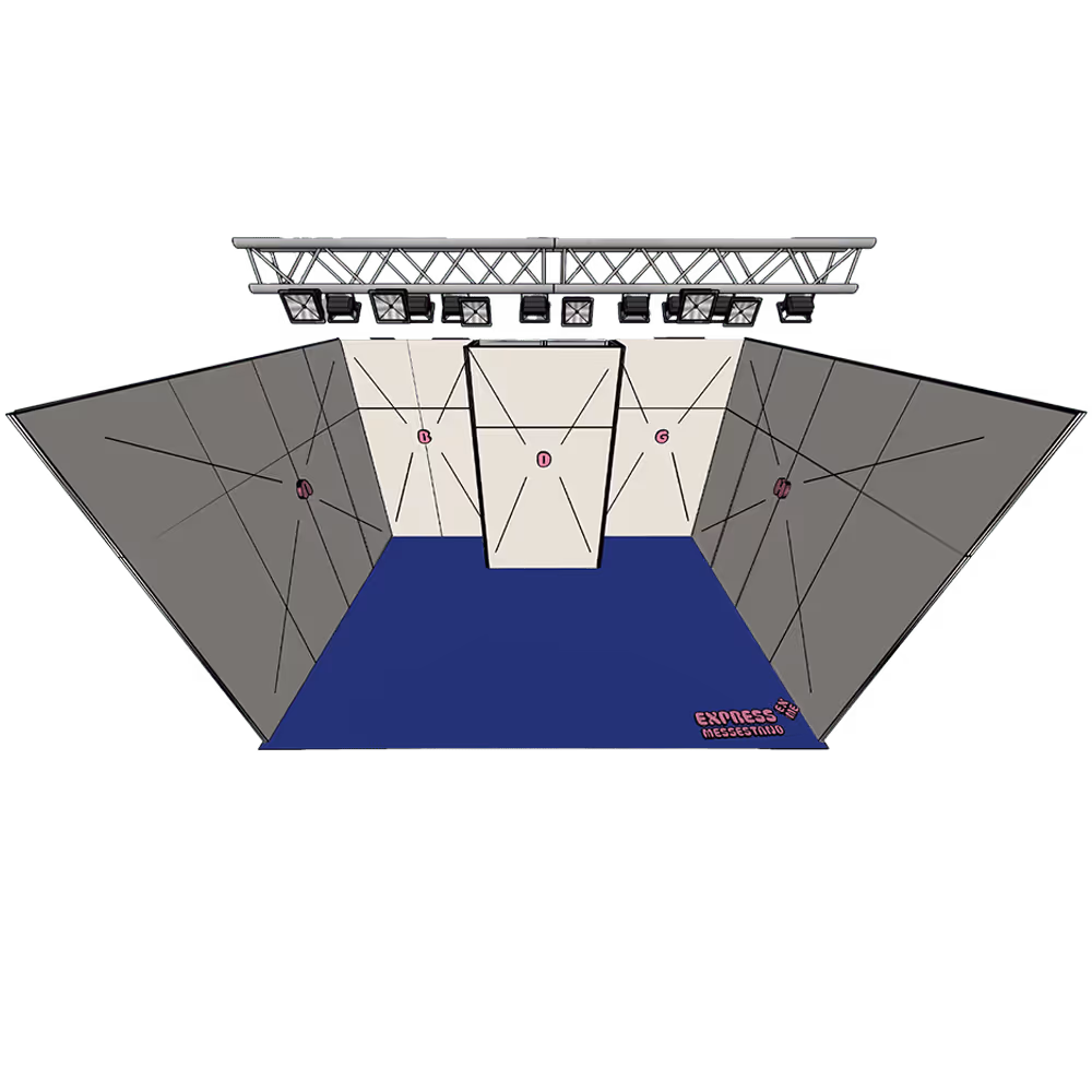 STANDARD MAX Kopfstand Messestand mit Rigging-Elementen und Premium-Beleuchtung