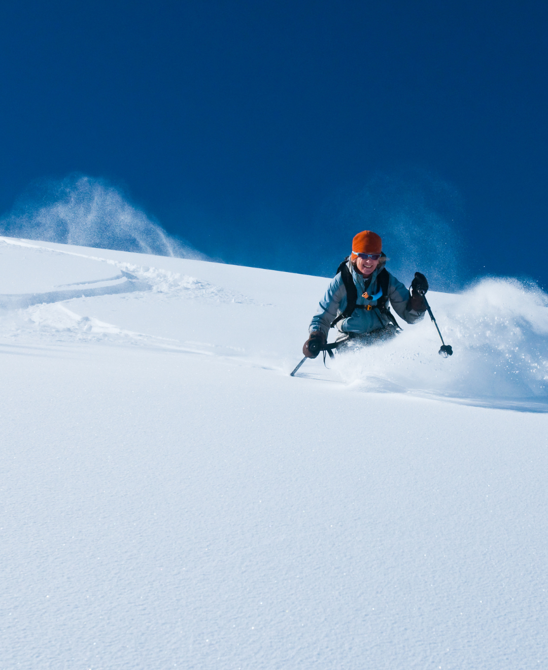 Image of a skier getting first tracks