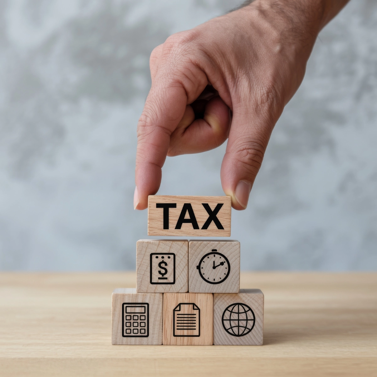 Blocks of wood with tax written on the top block