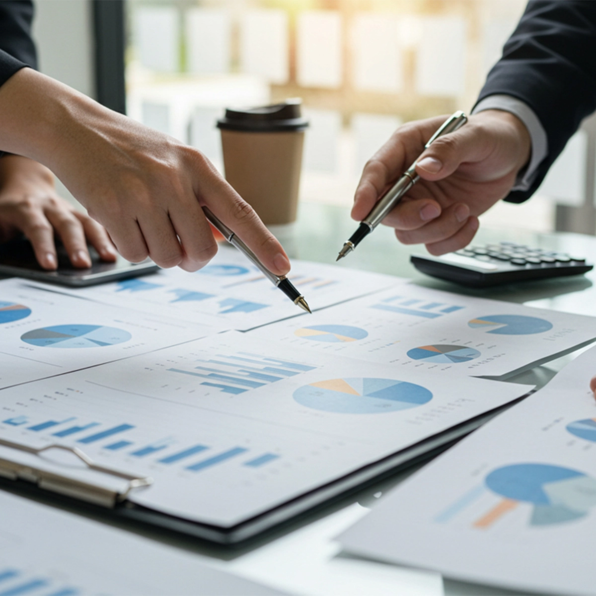 Image of people peer reviewing charts.