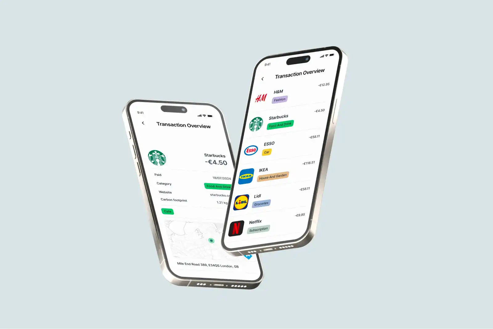 Two phones with a transaction overview