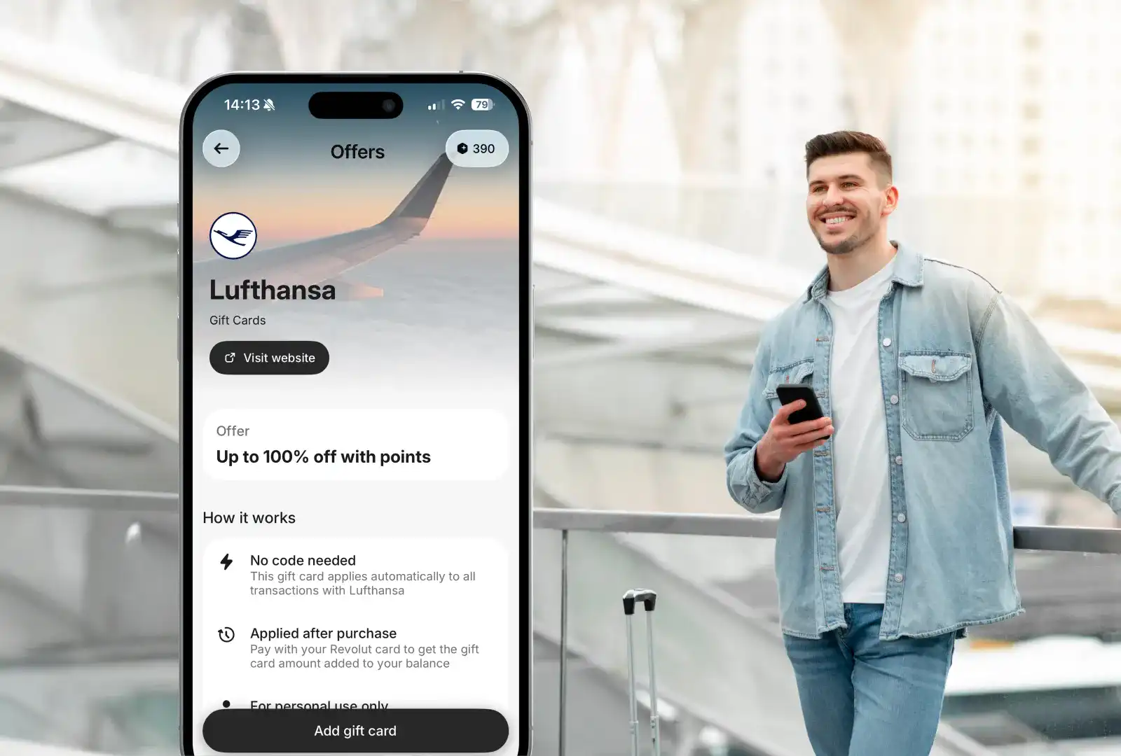 A man holding his phone with CLO offer