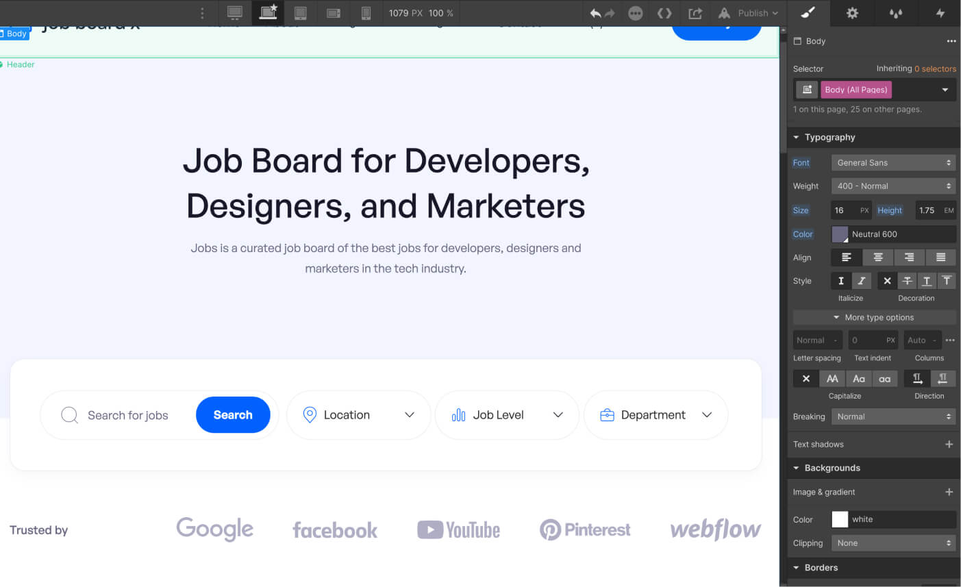 Typography - Job Board X Webflow Template