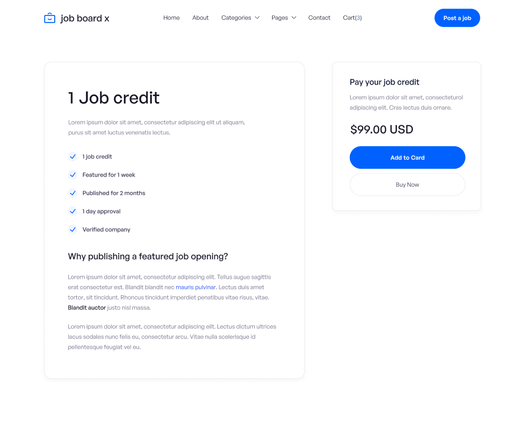 Pricing Single - Job Board X Webflow Template