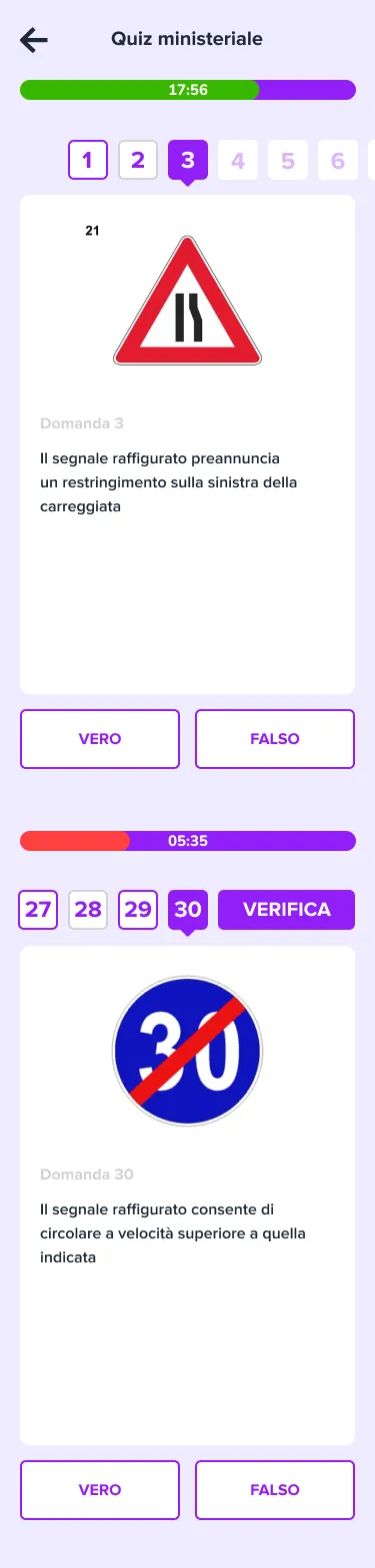 Schermata app BRUM teoria