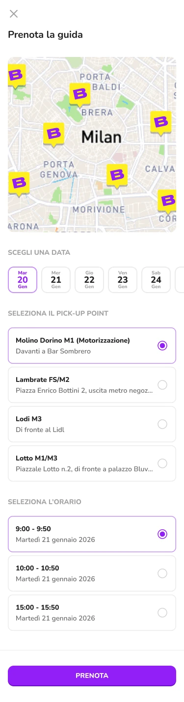Schermata app BRUM guide