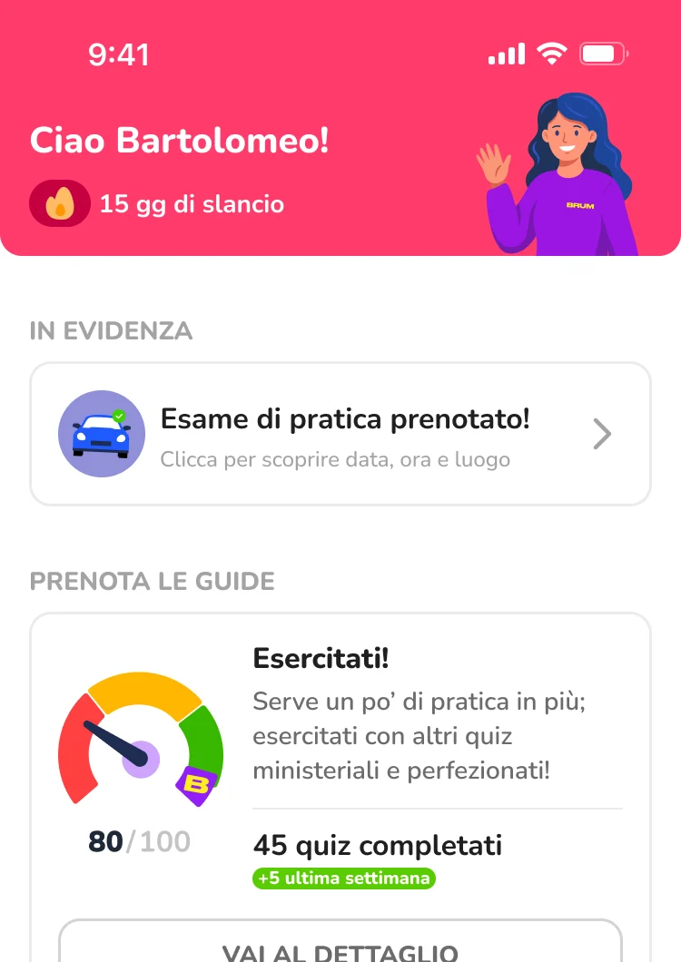 App BRUM: esame di guida prenotato