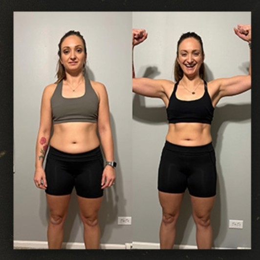 A before and after picture of a female client after going through personal training