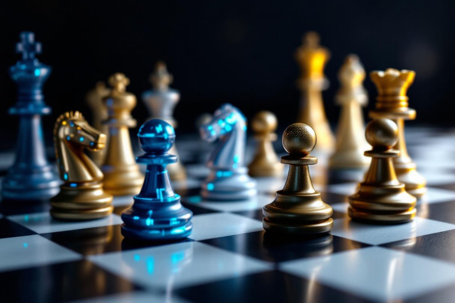 A chess board with pieces representing content, competitors, and AI - audit content marketing