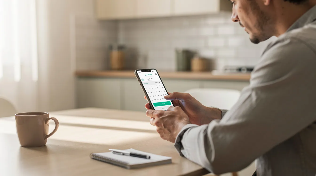 A person is using a smartphone to schedule a dental appointment, illustrating the convenience of online booking for dental practices. This modern approach to patient flow enhances patient satisfaction and supports practice growth by attracting new patients through user-friendly dental websites.