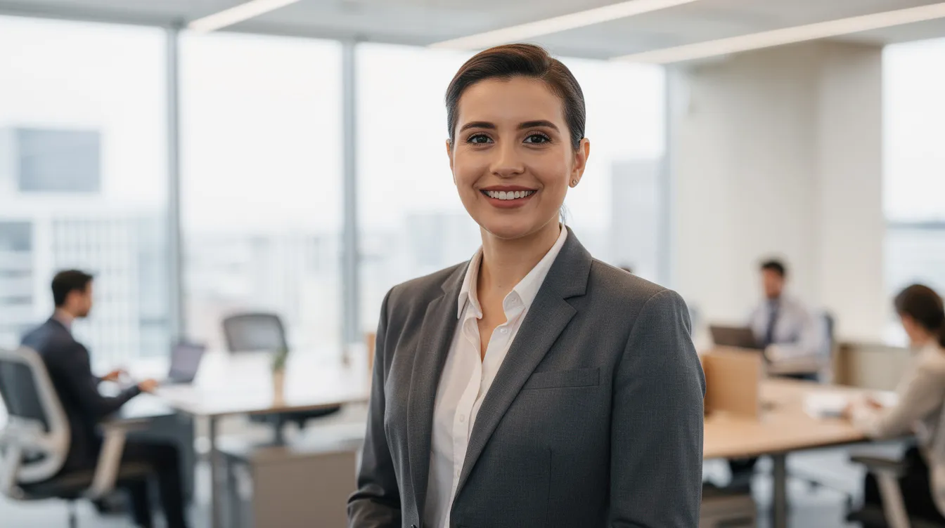 A confident professional is smiling in a bright, modern office setting, showcasing the welcoming atmosphere of a cosmetic dentistry practice. The natural light highlights their enthusiasm, reflecting a successful approach to patient acquisition and effective cosmetic dentistry marketing strategies.