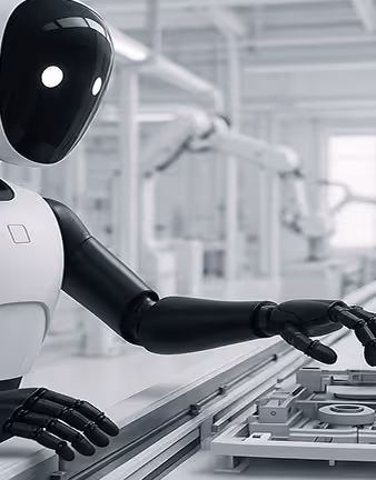 A humanoid robot in a manufacturing site