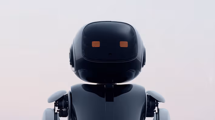 A humanoid robot looing up the sky