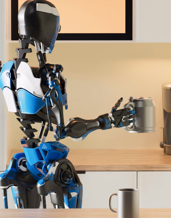 A humanoid robot serving coffee at home