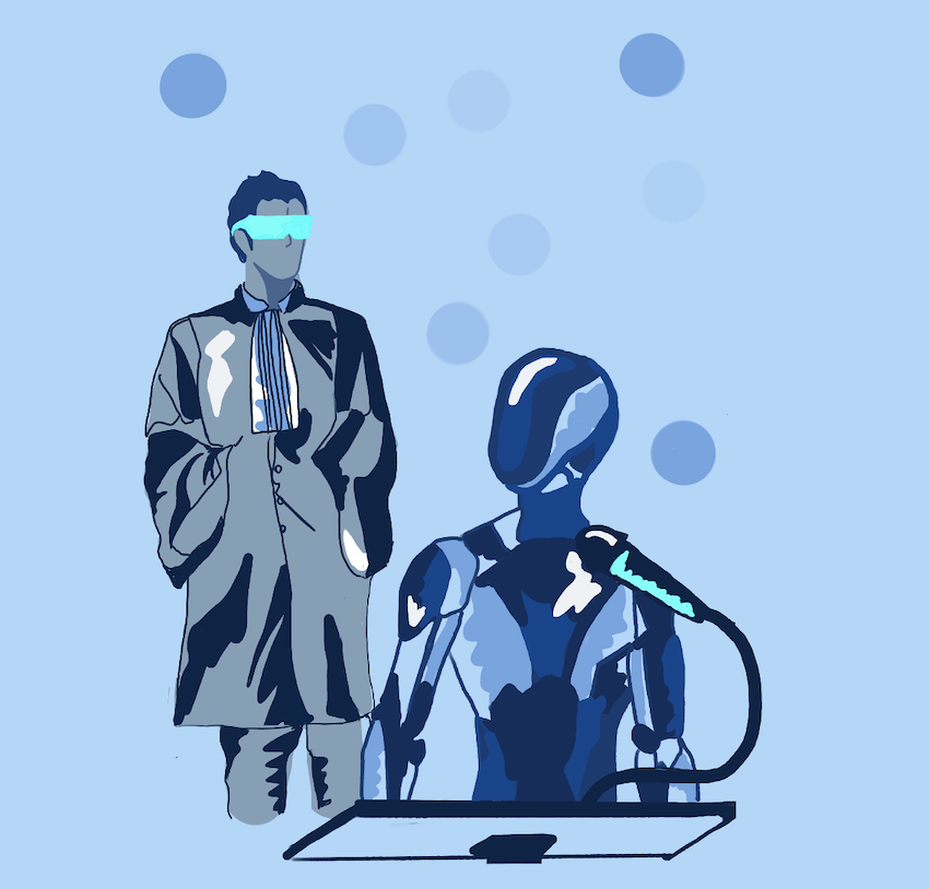 Illustration créée par les équipes LAB’S 214. Restitution de notre recherche menée via des ateliers de Design prospectif, réalisé avec la Cité de l’Economie et des métiers de demain. Ici, le métier d’avocat en droit des intelligences artificielles, …
