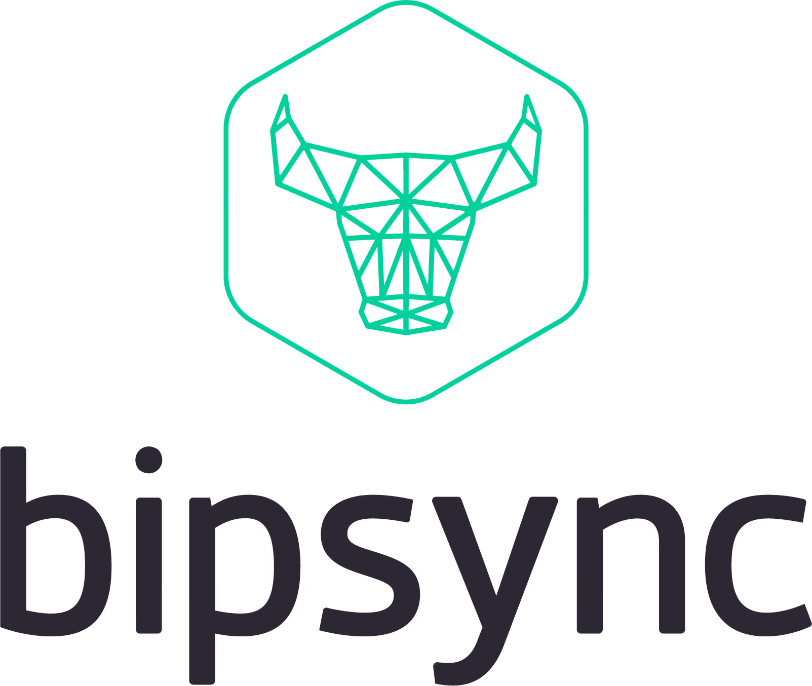 Bipsync logo with geometric bull head inside hexagon above the word bipsync.