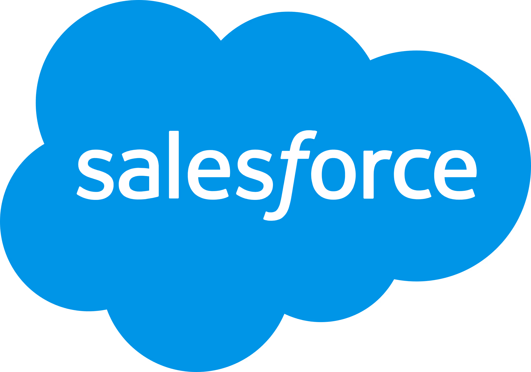 White Salesforce text inside a blue cloud shape logo.