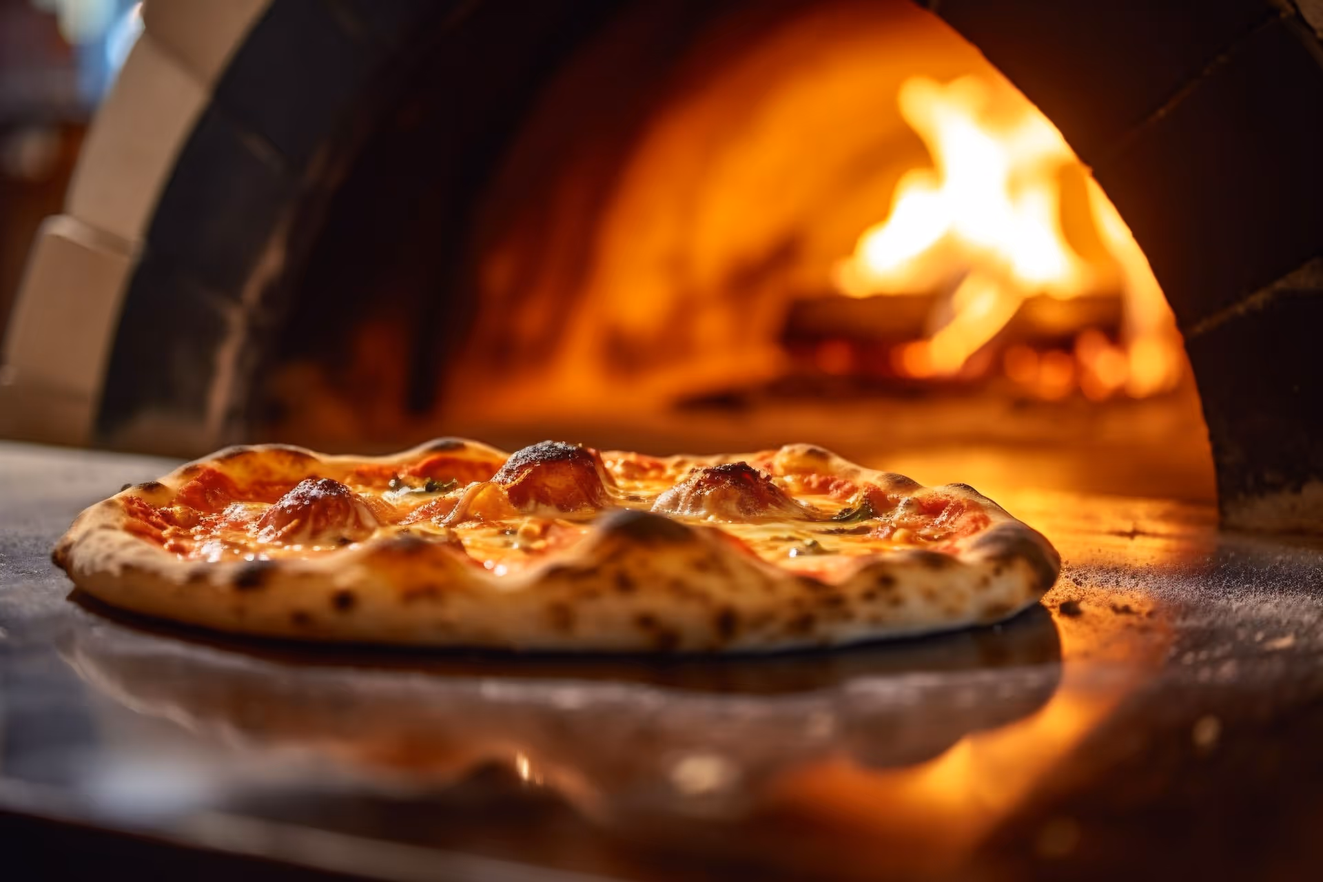 cooked pizza out of the oven
