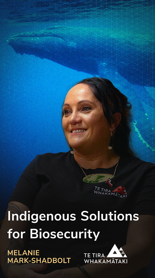 The thumbnail for the video "Indigenous solutions for biosecurity" with Melanie Mark-Shadbolt