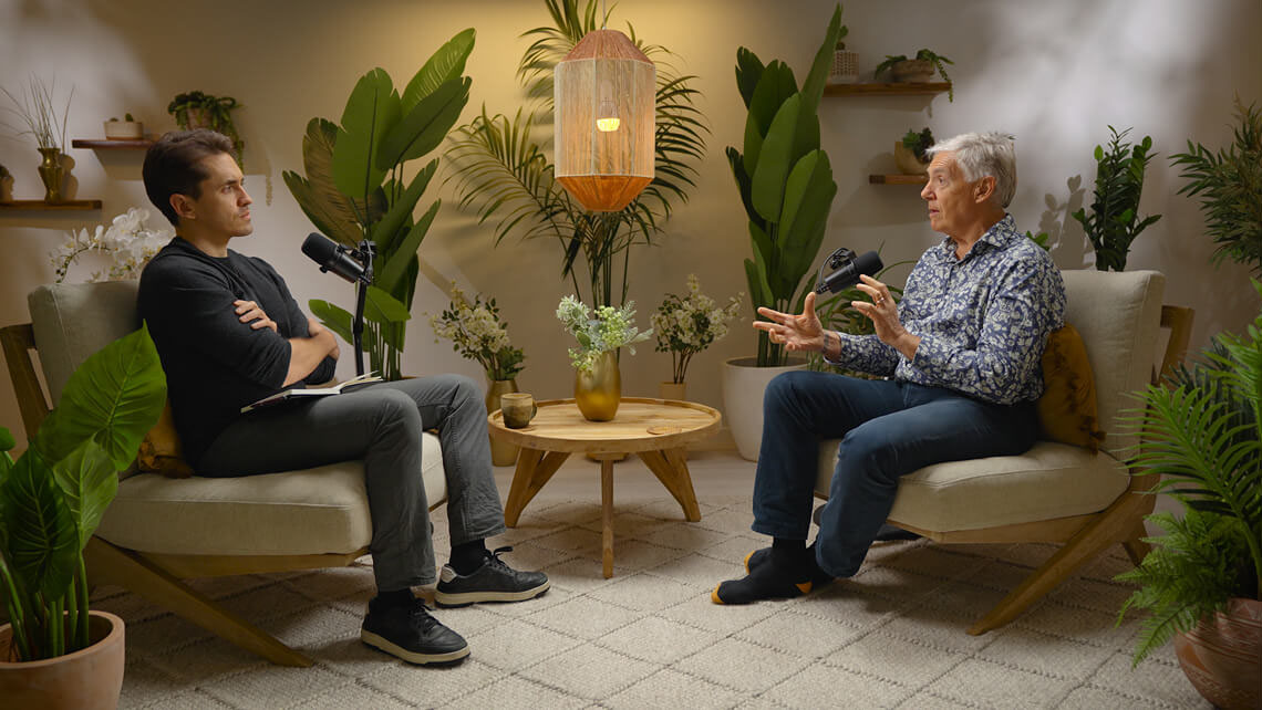 Matthew and Barry sitting in a beautiful room recording the podcast episode